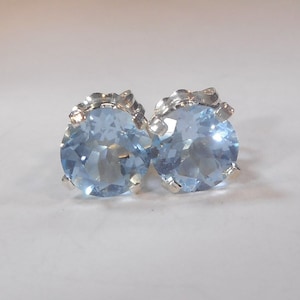 Genuine Blue Topaz Sterling Silver Stud Earrings, 6mm Sky Blue Topaz Earrings, Blue Topaz Gold Studs, December Birthstone