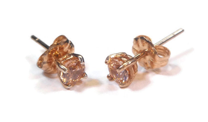 Champagne Morganite Rose Gold Stud Earrings 4mm image 5