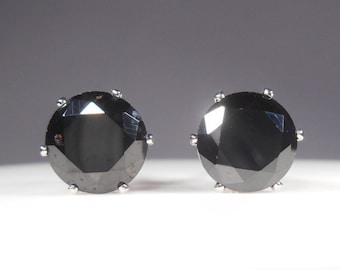 Black Earrings, 8mm Black Cubic Zirconia Studs, Sterling Silver, Gothic Earrings, Handmade Earrings