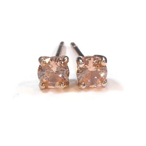 Champagne Morganite Rose Gold Stud Earrings 4mm