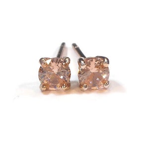 Champagne Morganite Rose Gold Stud Earrings 4mm image 1