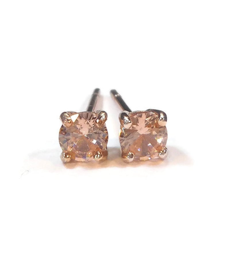 Champagne Morganite Rose Gold Stud Earrings 4mm image 1