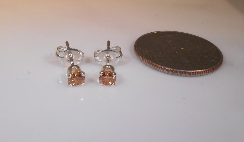3mm Champagne Morganite Cubic Zirconia Earrings 925 Settings