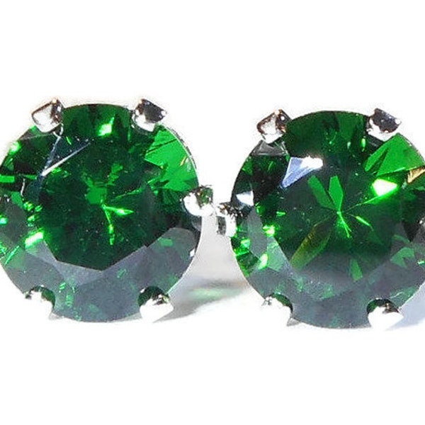 Green 8mm Cubic Zirconia Earrings, Emerald Green CZ Studs, Gift for Her, Birthday Gift, Anniversary Gift