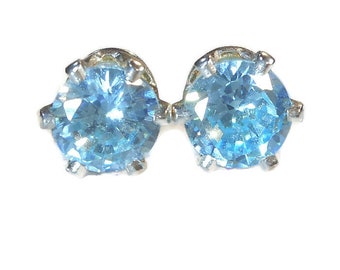 Blue Cubic Zirconia Stud Earrings, 6mm Light Blue Earrings, Sky Blue Studs, Something Blue, Bridesmaids Earrings, Handmade Jewelry,