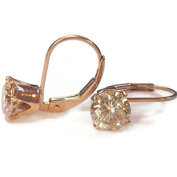 Morganite Earrings,6mm Morganite Lever Back,Bridal Earrings,14K Rose Gold,Bridesmaid Jewelry,Gifts for Her,Birthday Present