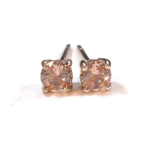 Champagne Morganite Rose Gold Stud Earrings 4mm image 2