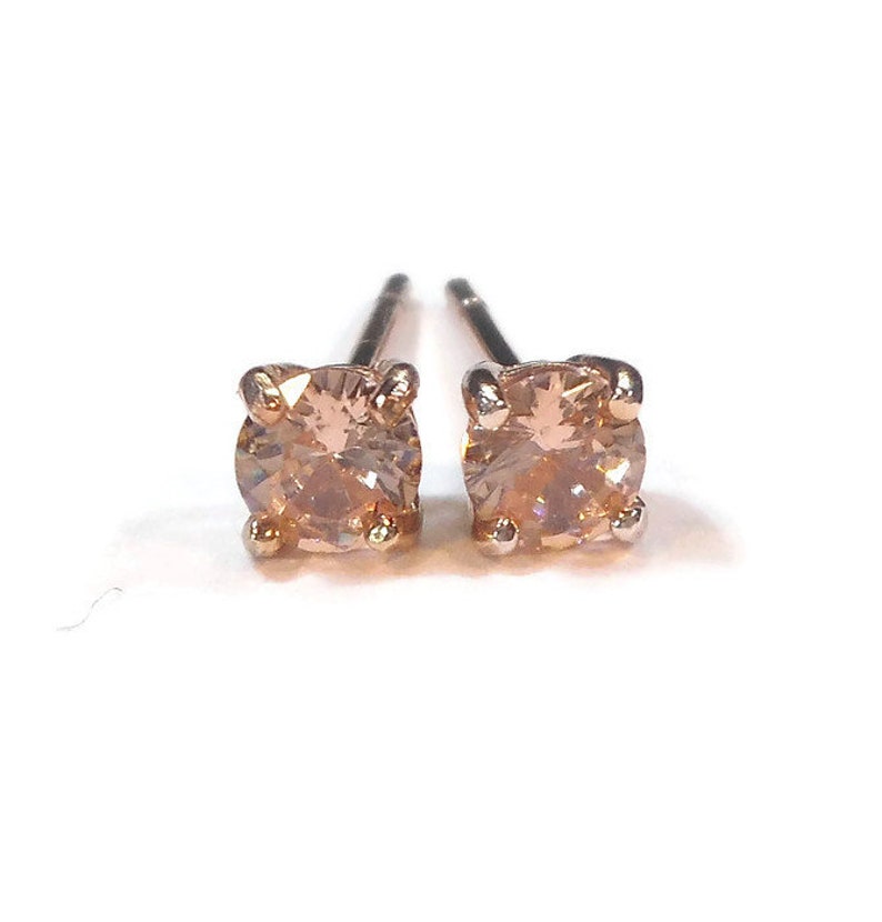 Champagne Morganite Rose Gold Stud Earrings 4mm image 2