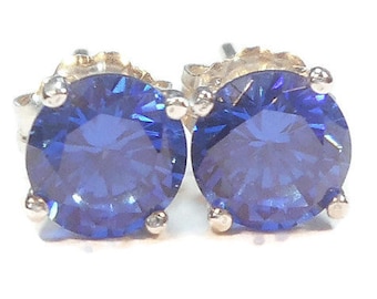 Pendientes de plata de ley con tanzanita simulada, 6 mm, sencillos, para uso diario, un regalo ideal.