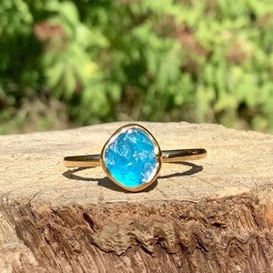 Raw Blue Apatite Gold Vermeil Ring, Sterling Silver Jewelry