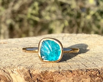 Raw Gemstone Gold Ring, Womens’ Apatite Vermeil Ring,  Blue Gemstone, Gift For Her