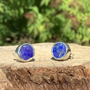 Lapis Lazuli Silver Earrings, Raw Stone Studs, December Birthstone Silver Jewellery