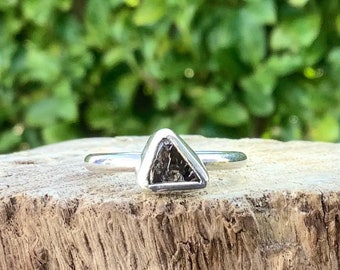 Raw Diamond Silver Ring, Rough Grey Triangle Diamond Engagement Ring, Gift for Wife
