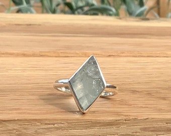 Bague en argent aigue-marine brute, cadeau en pierre de naissance de mars, bague en argent en pierre brute, bijoux en pierres précieuses pour femmes, idée cadeau