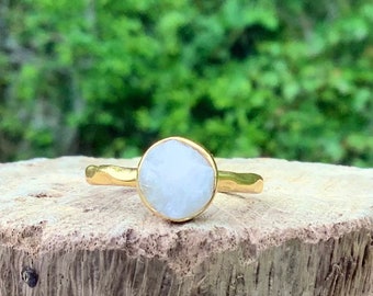 June Birthstone Jewellery, Moonstone Ring, Natural Raw Stone Ring, Moonstone Gemstone Gold Ring
