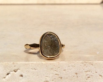 Womens Raw Gemstone Gold Vermeil Ring, Rough Natural Labradorite Ring, Gift For Sister