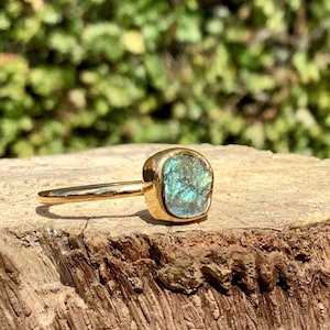 Raw Stone Gold Ring, Labradorite Gold Vermeil, Natural Stone Jewellery, Gift For Her