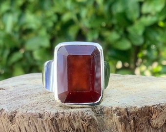 Garnet Silver Ring, Red Gemstone January Birthstone Jewellery, Mens Silver Pinky Ring