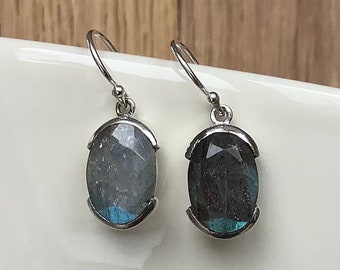 Mothers Day Gift, Labradorite Silver Earrings, Gemstone Drop Earrings, Blue Grey Gemstone Oval Stone Earrings