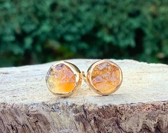 Gold Vermeil Raw Citrine Stud Earrings: November Birthstone