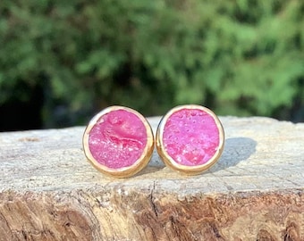 Raw Stone Studs, Ruby Gold Vermeil Stud Earrings, Gemstone Earrings, July Birthstone Jewellery