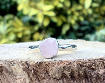 Raw Rose Quartz Silver Ring, 925 Gemstone Ring, Rough Natural Stone Silver Jewellery