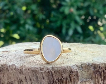 Rainbow Moonstone Gold Vermeil Ring, Raw Stone Ring, Rough Natural Gemstone, Gift For Her