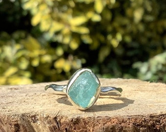 Bague en argent avec pierres précieuses, apatite bleue brute, bijoux en argent avec pierres précieuses naturelles brutes