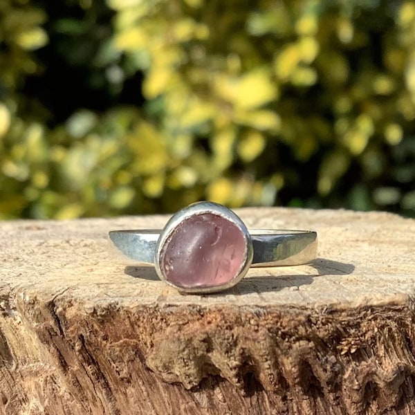 Pink Sapphire Silver Ring, Raw Gemstone Ring, Natural Stone Silver Ring