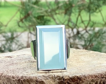 Aquamarine Silver Ring, March Birthstone Jewellery, Faceted Aquamarine, Gift for Women