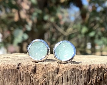 Raw Stone Studs, Aquamarine Silver Stud Earrings, Wedding Jewellery, March Birthstone Silver Jewellery