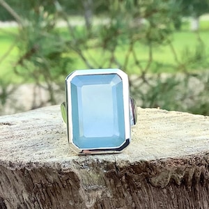 Faceted Aquamarine Sterling Silver Ring - March Birthstone