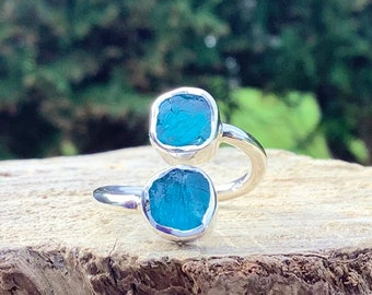 Blue Apatite Drusy Fossil Shell Ring 925 Sterling Silver  display picture 2