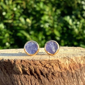 Orecchini in oro di tanzanite Vermeil Studs, Borchie di gemme grezze da donna, gioielli Birthstone di dicembre