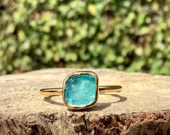 Neon Blue Apatite, Raw Gemstone Gold Ring, Womens’ Apatite Vermeil Ring, Gift For Her