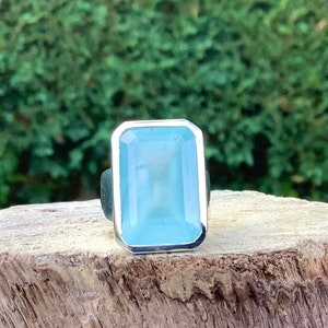 Aquamarine Silver Ring, March Birthstone Jewellery, Faceted Blue Aquamarine, Gift for Women image 1