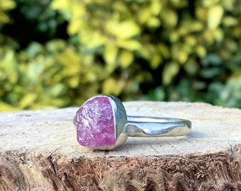 Raw Pink Sapphire Silver Ring, Rough Gemstone Jewellery, Bridesmaid Gifts