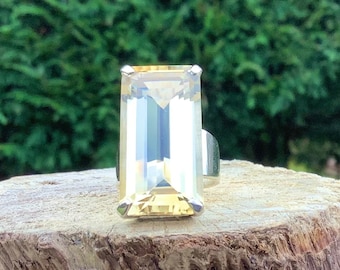 Faceted Citrine Sterling Silver Cocktail Ring - US Size 6