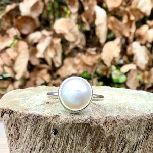 Freshwater Pearl Silver Ring, June Birthstone Silver Ring, Wedding Jewellery, Large Ivory Pearl Silver Ring