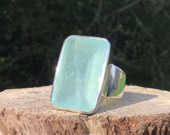 Aquamarine Silver Statement Ring, March Birthstone Jewellery, Rectangle Gemstone, Gift for Women
