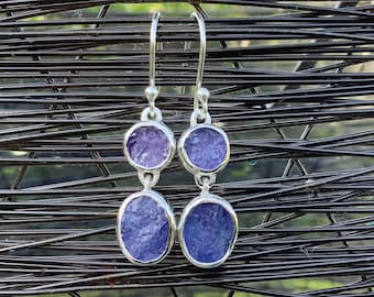 Tanzanite Silver Drop Earrings, Raw Gemstone Drops, Christmas Gift for Women