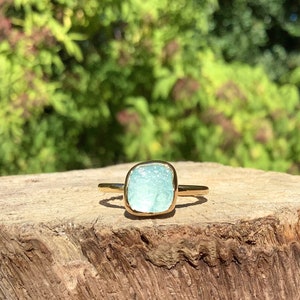 Aquamarine Gold Ring, March Birthstone Jewellery, Raw Stone Vermeil Ring, Gift For Her