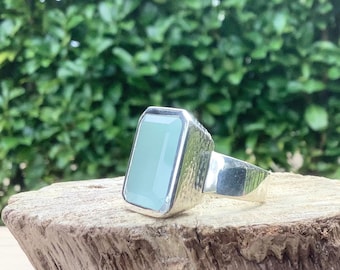 Gehämmerter Sterling Silber Aquamarin Ring: März Birthstone Schmuck