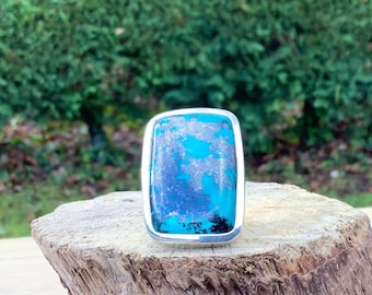 Blue Stone Cocktail Ring, Large Gemstone Silver Statement Ring, Adjustable Azurite Ring, Free Size Jewellery, Gift for Her