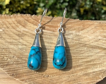 Turquoise Silver Drop Earrings, Womens Gemstone Drops, December Birthstone Earrings, Turquoise Silver Drop Earrings