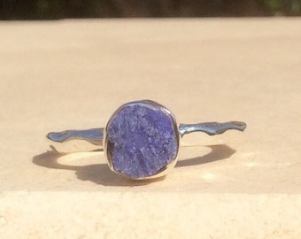 Raw Stone Sapphire Silver Ring, September Birthstone Ring, Gift For Women