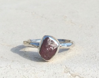 Raw Stone Ring, Pink Sapphire Silver Ring, Rough Natural Gemstone Jewellery