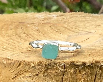 Womens Raw Stone Silver Ring, Blue Apatite Ring, Rough Natural Gemstone Ring, Gift for Sister or Friend