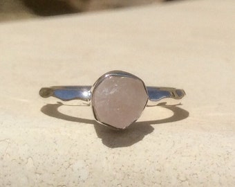 Rose Quartz Silver Ring, Raw Pink Gemstone Ring, Natural Stone Boho Style Silver Jewellery