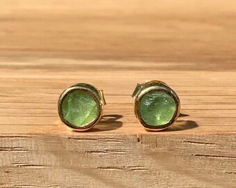 Raw Peridot Gemstone Studs, Gold Vermeil Stud Earrings, Mothers Day Gift